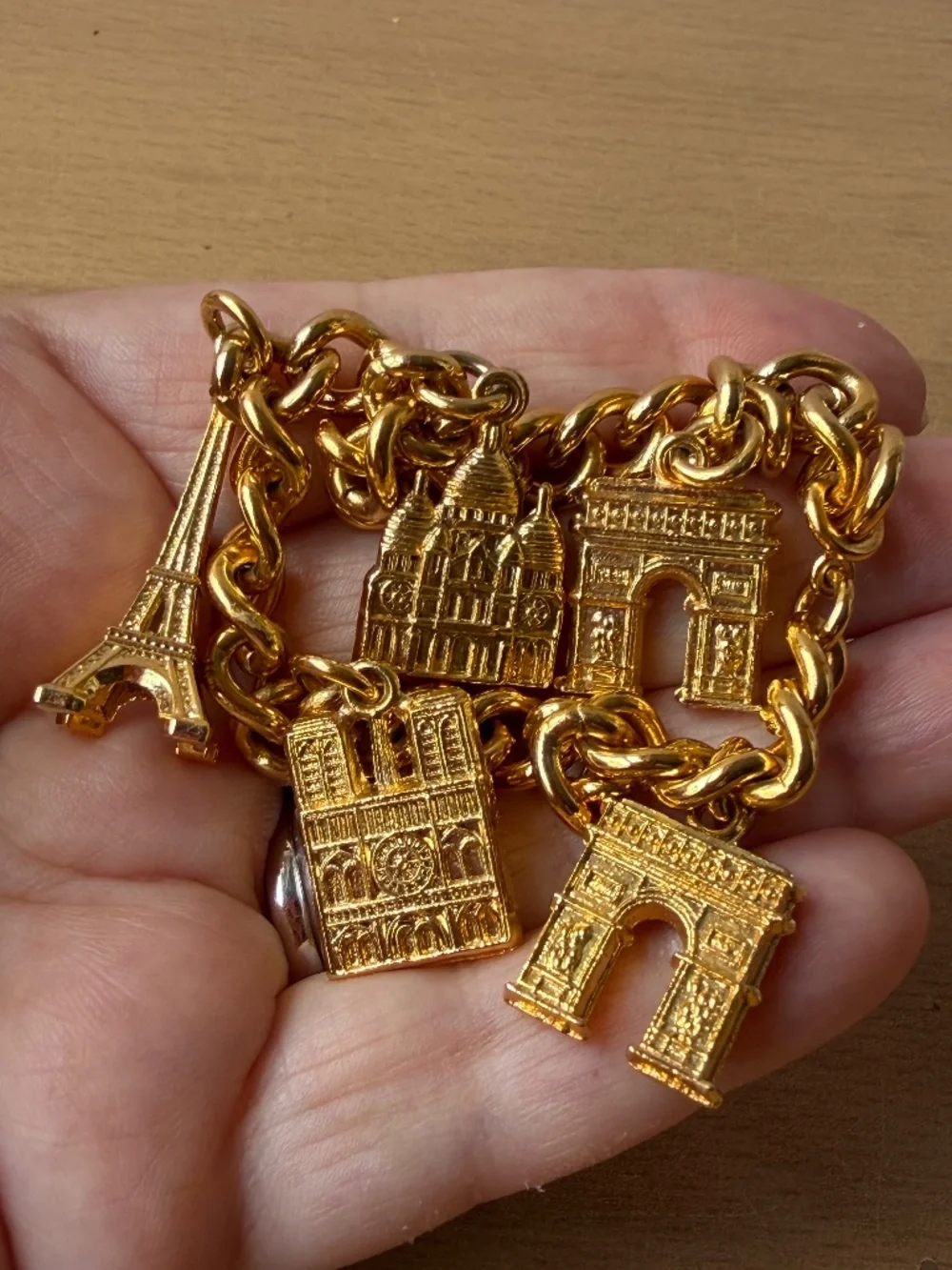 Vintage Paris Theme Charm Bracelet Eiffel Tower Notre Dame Arc de Triumph